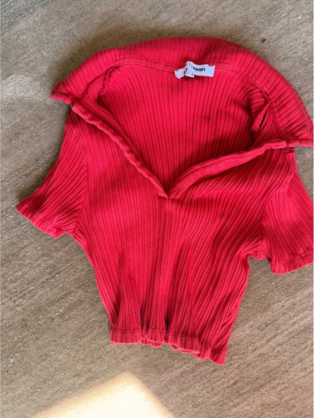 Ole by Koton Red Ribbed Short Sleeve Knit Top Size L